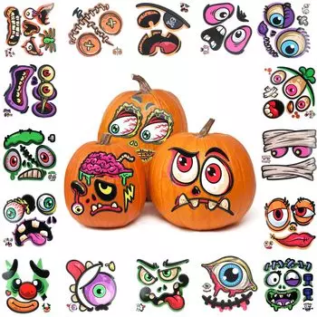 DARENYI Хэллоуин 19 Тыква Тыква Декоративная Эмодзи Тыква Оберточная Декорация Страшные и Смешные Эмодзи Наклейки с Выражением Лица для Школы и Многого Другого