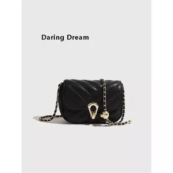Daringdream Simple Graceful Bag Versitile Fashion Rhombus Chain Bag Adjustable Shoulder Square Sling Bag Black
