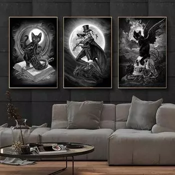 Dark Academia Art Magic Witch s Black Cat Poster Prints For Living Room Home Decor Gothic Animal Sign Canvas Painting Wall Art 21*30cm No Frame