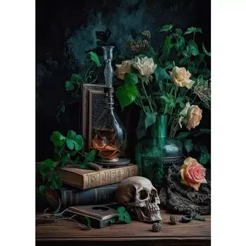 Dark Academia Art Skull Gothic Vanitas Flower Poster Prints Canvas Painting Wall Art Picture for Living Room Home Decor 21cm30cm NoFrame
