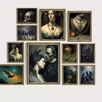 Dark Academia Art Вампир Летучая мышь Плакат Печать Для Галереи Гостиная Домашний Декор Виктория Готическая Ведьма Холст Картина Настенная Живопись 21*30cm No Frame