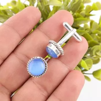 Dark Blue Cat s Eye Gemstone 925 Sterling Silver Jewelry Handmade Cufflinks0.51 CL-3-24