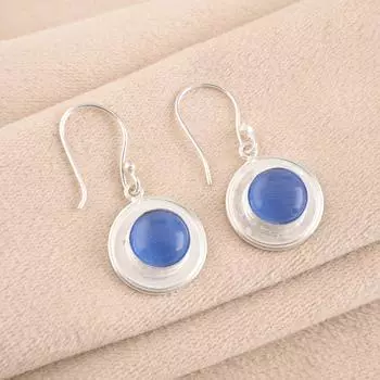Dark Blue Cat s Eye Gemstone 925 Sterling Silver Jewelry Stylish Earrings 1.40 EE-4-44