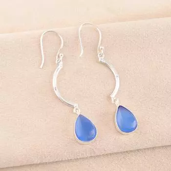 Dark Blue Cat s Eye Gemstone 925 Sterling Silver Jewelry Handmade Earrings 2.60 EE-43-42