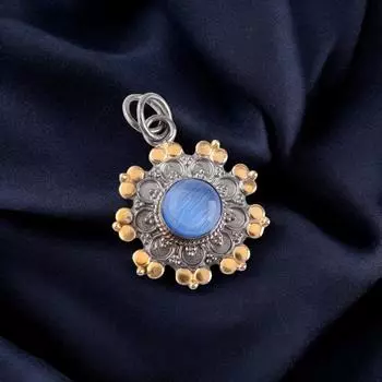 Dark Blue Cat s Eye Gemstone 925Sterling Silver Jewelry Handmade Pendant 1.26 PP-32-44