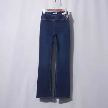 Dark Blue High Waist Elastic Waist Super Elastic Tight Waist Shape Slightly Flared Spring Clothes Small Horseshoe Pants Retro Dark Blue 2XL