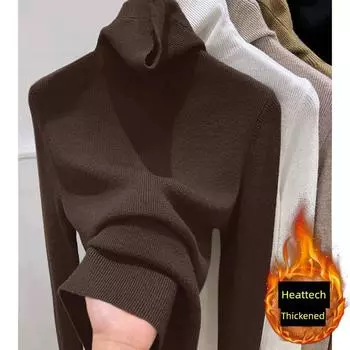 Dark Brown Long Sleeves Knitwear Women s Silm Thickened Heaps Collar Sweater Inner Bottoming Top Winter New Arrival Dark brown L