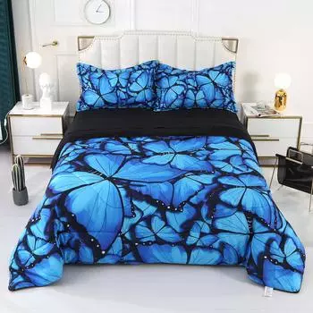 Dark Butterfly Bedding Set Kids Girls Butterflies Duvet Cover Set Comforter Cover Set Bedroom Quilt Cover 3Pcs Full King Size EU single(135x200cm)