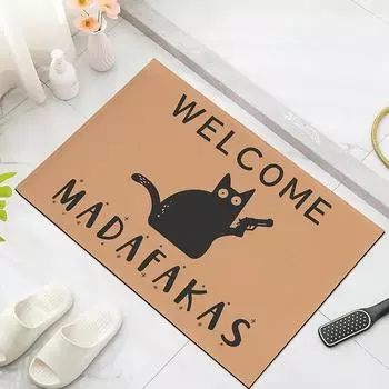 Dark Cat Welcome Madafakas Full Print Doormat Fun Doormat Home Decor Kitchen Bathroom Decor Give People Fun Gifts Fast Mats 40cmx60cm
