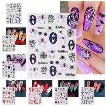 Dark Demon Eyes Halloween Nail Stickers Clown Lip Mask Shaped Halloween Nail Decals Manicurist SW-5D96