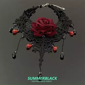 Dark Goth Style Lace Rose Flower Choker Neck Band Neck Accessories Necklace for Women Necklace Jewelry Fancy Black Lace Rose Necklace