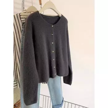 Dark gray raccoon velvet soft waxy sweater jacket women s autumn and winter new wear loose knitted sweater S/80-95 темно-серого