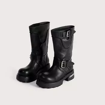 Dark Home Old Tooling Shoes Thick-soled Upturned Head Martin Boots Belt Short Boots Big Head Boots Locomotive Boots 35