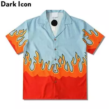 Dark Icon Flame Polo Shirt Men Summer Thin Material Holiday Beach Hawaiian Shirts Vintage Men s Shirt M
