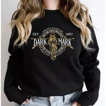 Dark Mark Tattoo Studio Wizard Толстовка с капюшоном Malfoy Bookish Merch Женская толстовка с длинным рукавом Book Reading Magic Pullover S чёрный