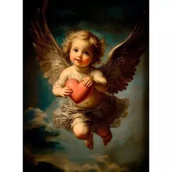 Dark Moody Valentine’s Day Cupid with Heart Love Amur Romantic Couple Poster Canvas Painting Wall Art Pictures Home Decor 21cm30cm NoFrame