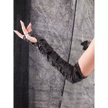 Dark Punk Fingerless Open Finger Ripped Oversleeve Lolita Distressed Waste Soil Wind Gloves Long Sub-Culture Oversleeve Black One size