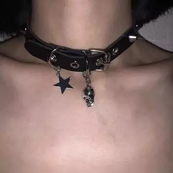 Dark Punk Y2K субкультура детки пентаграмма череп ожерелье чокер шея воротник пара Хэллоуин