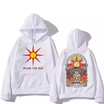 Dark-Souls Praise The Sun Толстовки Streetwear Game Graphic Толстовки Ropa Hombre Sudaderas Длинные рукава с капюшоном Пуловеры Зима XS белый