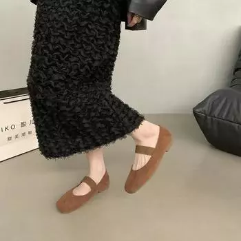 Dark square head retro one-pedal ballet shoes women s flat shoes 2024 new outer wear fairy Mary Jane shoes 35 красный