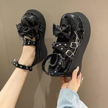 Dark subculture sweet cool babes muffin small leather shoes women s heightened platform shoes Japanese jk uniform lulita single shoes 35