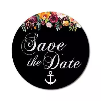 Darling Souvenir 45 шт. черные круглые цветочные и якорные наклейки для сохранения даты DIY конверт уплотнения-1.6 1.6 Inches Diameter чёрный
