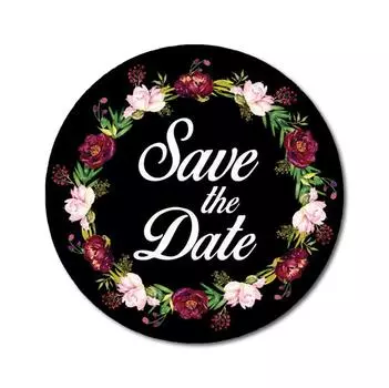 Darling Souvenir 45 шт цветочный венок черный круглый сохранить дату наклейки конверт уплотнения-1.6 1.6 Inches Diameter чёрный
