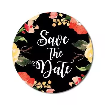 Darling Souvenir 45 шт. круглый конверт печать DIY черный цветочный бордюр сохранить дату наклейки-1.6 1.6 Inches Diameter чёрный