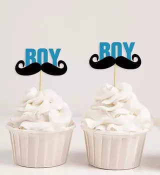 Darling Souvenir Baby Shower, это мальчик с усами, украшения для кексов, раскрытие пола, украшение для десерта для вечеринки - упаковка Pack Of 40 синий