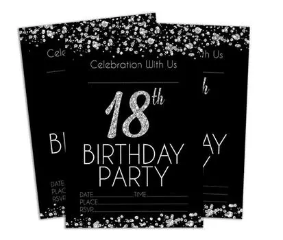 Darling Souvenir Black Birthday Invitation Card 28 шт. Заполните или напишите пустые приглашения для печати Принадлежности для вечеринок 5x7 5 x 7 Inches чёрный