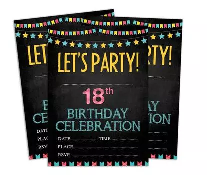 Darling Souvenir Black Birthday Invitation Card 28 шт. Заполните или напишите пустые приглашения для печати Принадлежности для вечеринок 5x7 5 x 7 Inches чёрный