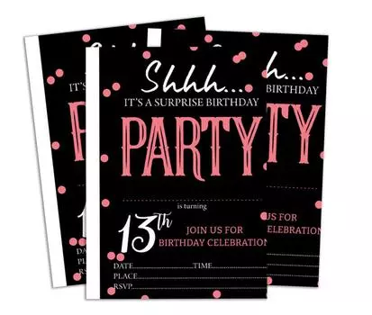 Darling Souvenir Black Birthday Invitation Card Printable Elegant Fill or Write In Blank Party приглашает 28 шт. 5x7 5 x 7 Inches чёрный