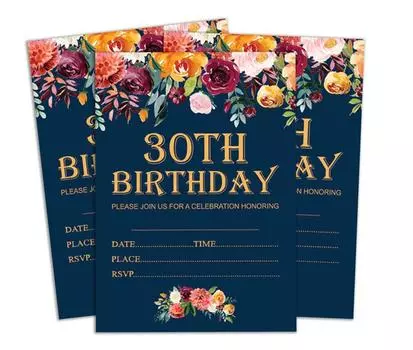 Darling Souvenir Blue Birthday Invitation Card 28 шт. Заполните или напишите пустые приглашения для печати Принадлежности для вечеринок 5x7 5 x 7 Inches темно-синий