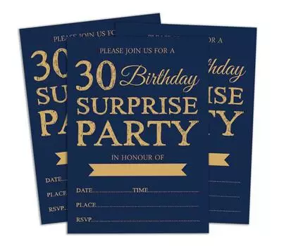 Darling Souvenir Blue Birthday Invitation Card Printable Elegant Fill or Write In Blank Party приглашает 28 шт. 5x7 5 x 7 Inches темно-синий