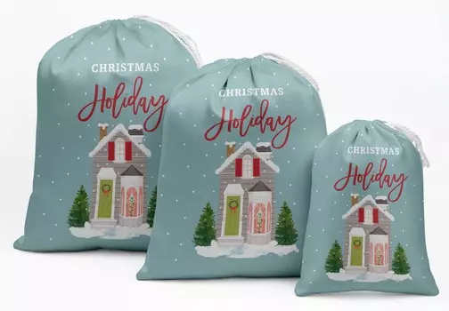 Darling Souvenir Blue House & Tree Рождественские вечеринки Подарочные пакеты Подарочные пакеты Favor Candy Bags 15 8 x 10 Inches белый