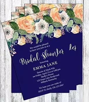 Darling Souvenir Custom Blue Flower Printed Bridal Shower Invitations | Набор из 10 персонализированных приглашений с конвертами 5 шт. 5 x 7 Inches синий