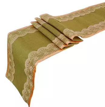 Darling Souvenir Деревенская мешковина Персиковая кружевная гессианская скатерть Натуральный джут 12 x 108 Украшение для свадебной вечеринки с обеих сторон 1 Piece