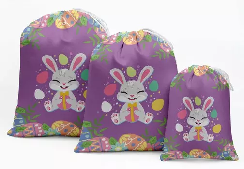 Darling Souvenir Фиолетовый кролик и яйцо Пасхальные принадлежности для вечеринок Favor BagsA Drawstring PouchesA 15 5 x 7 Inches фиолетовый