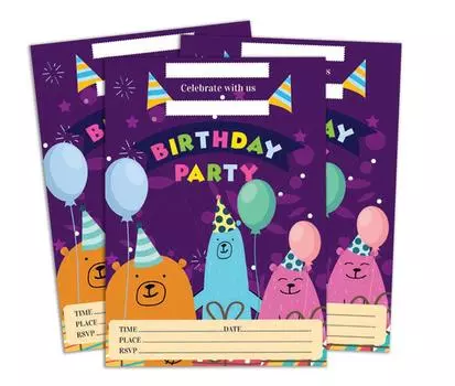Darling Souvenir Фиолетовый пригласительный билет на день рождения для печати Заполните или напишите пустые приглашения Праздничные атрибуты Упаковка из 28 5 x 7 5 x 7 Inches