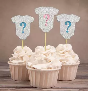 Darling Souvenir Gender Reveal Glitter Cupcake Toppers Boy or Girl Baby Shower Dessert Decoration - Pack Of Pack Of 40 розовый
