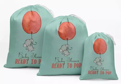 Darling Souvenir Green Elephant & Ready To Pop Baby Shower Товары для вечеринок Благосклонные сумки Подарочные пакеты 15 5 x 7 Inches тил синий