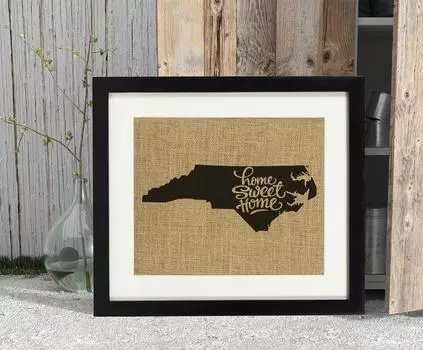Darling Souvenir Home Sweet Home Burlap Print Wall Decor Карта штата Северная Каролина Подарок на новоселье - только Burlap Print Burlap Print Only(8 x 10 Inches) бежевый