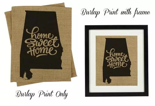 Darling Souvenir Home Sweet Home Burlap Print Wall Decor Карта штата Алабама Идея подарка на новоселье - Burlap Print Only Burlap Print Only(8 x 10 Inches) бежевый