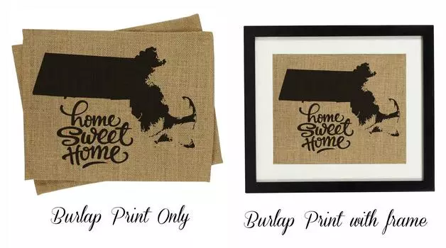 Darling Souvenir Home Sweet Home Burlap Print Wall Decor Massachusetts State Map Newwelre Gift-Burlap Print Only Burlap Print Only(8 x 10 Inches) бежевый