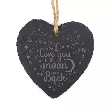Darling Souvenir MADE WITH LOVE I Love To The Moon And Back Выгравированное сердце Шифер Висячие украшения для рождественской елки со строкой Персонализированные 9.5 x 9.5 cm чёрный