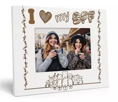 Darling Souvenir Made With Love Выгравированная настольная фоторамка Деревянная I Love My Bff Quotes Белая фоторамка Подарок для BFF, размер фото 4x6 4x6 Inches Horizontal белый