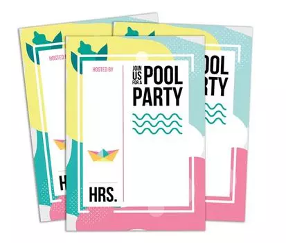 Darling Souvenir Многоцветный пригласительный билет на вечеринку у бассейна 28 шт. Заполните или напишите пустые приглашения на вечеринку для печати 5 x 7 Inches разноцветный