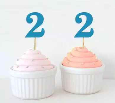 Darling Souvenir Number 2 Birthday Cupcake Toppers Birthday Anniversary Party Dessert Decorations - Pack Of Pack Of 20 золотой