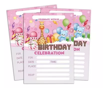 Darling Souvenir Pink Birthday Invitation Card 28 шт. Заполните или напишите пустые приглашения для печати Принадлежности для вечеринок 5x7 5 x 7 Inches светло-розовый