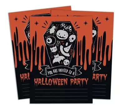 Darling Souvenir Red Halloween Invitation Card Printable Fill or Write In Blank Invites Party Supplies Pack Of 28 Pcs Inches красный